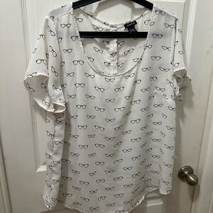 Torrid White Blouse with Glasses Print